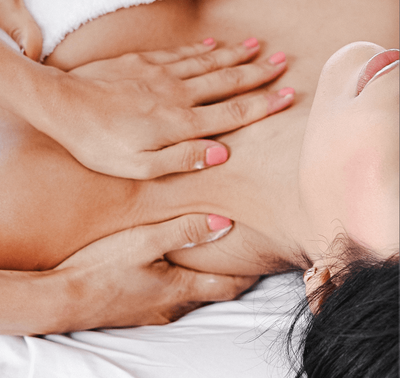 Prenatal lymphatic drainage massage on the chest