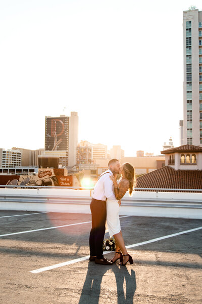 This couple eloped in Downtown Las Vegas on a rooftop with a view of the city