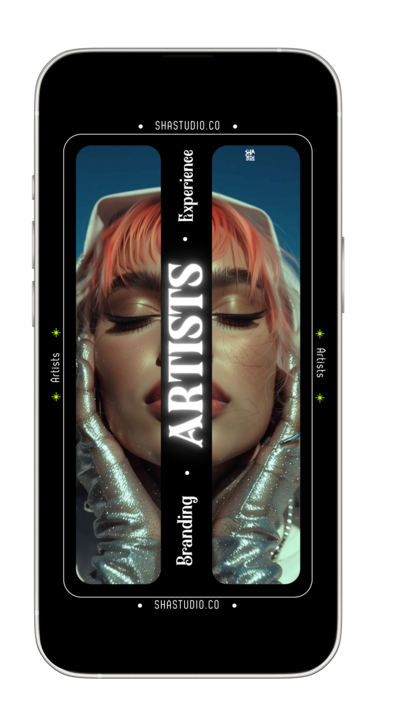 Bold merch sale poster on smartphone screen created by Sha Studio, specializing in branding, website and merch design for artists and emerging brands.