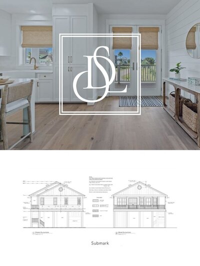 Submark of the Dillard Signature Living logo over a clean, modern interior image paired with architectural drawings—showcasing lifestyle and structure.