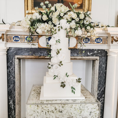 Luxury 6 tier all white wedding cake, Bawtry Hall, Doncaster