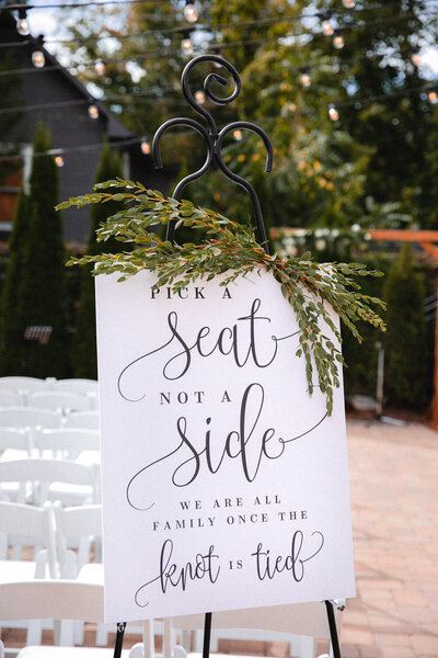 The Gorge's Wedding Sign Board for guest's seats at Celilo Inn