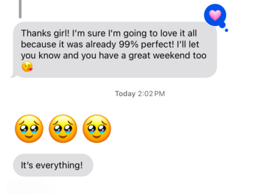Positive testimonial from a woman entrepreneur thrilled with her luxury-inspired brand identity and website from Her Higher Standard.