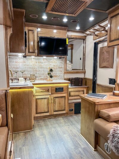 luxury horse trailer kitchen area