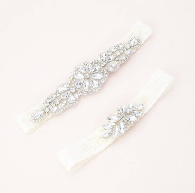 Crystal and lace garter set