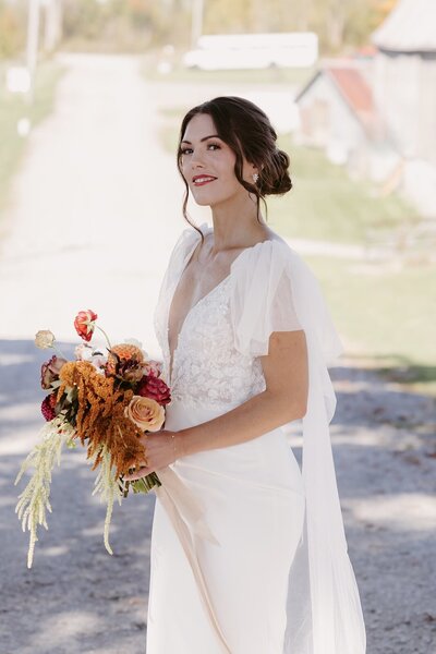 Bridal makeup with red lip