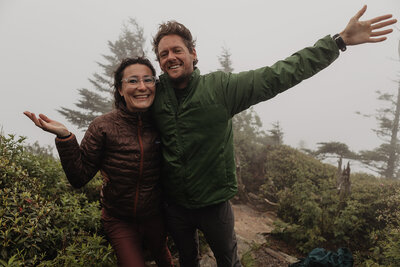 Adventure elopement photographers hiking Mount LeConte