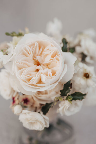 Close up of flower in bridal bouquet