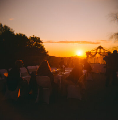 Sunset film photo in San Diego during a wedding reception