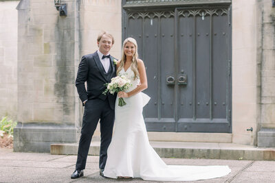Bride and groom smiling