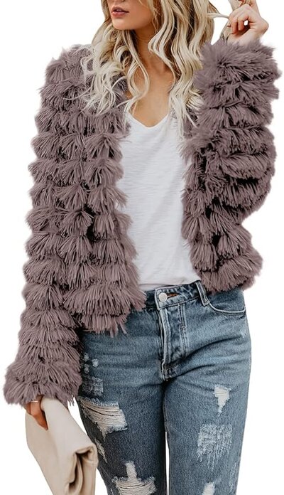 Woman in Shaggy Faux Fur Coat Jacket