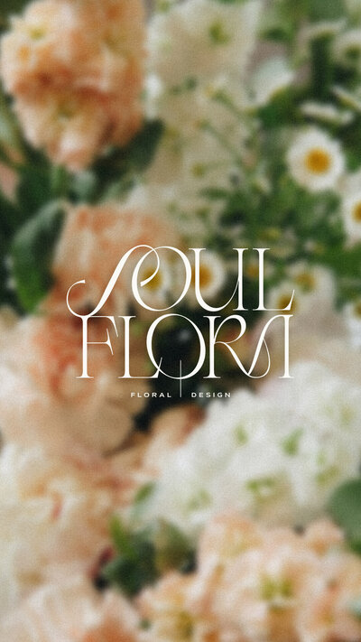 Logo design for a florist shown on top of floral background