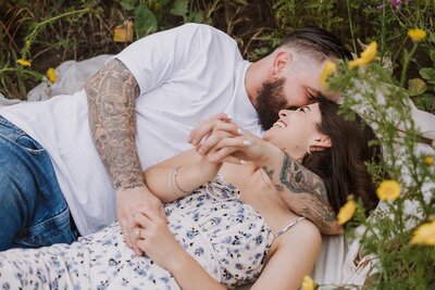 spring wildflower engagement session lifestyle picnic in palos verdes