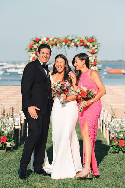 Siblings at Nantucket wedding with bride