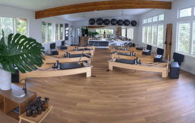 Pilates Kauai studio with reformers set up, offering a serene space for mindful movement, strength, and wellness at Love Light Wellness