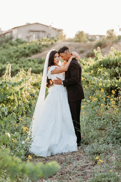 Stylish couple captured in an elegant, editorial-inspired wedding portrait in Temecula, California