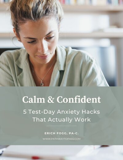 Digital PDF preview of exam anxiety tips free guide shown on tablet screen