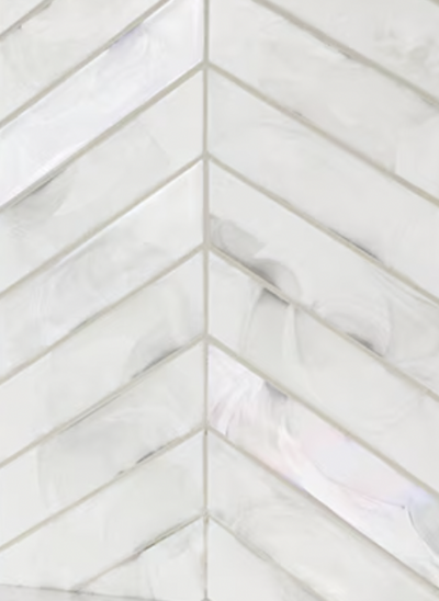 White, iridescent chevron tile.