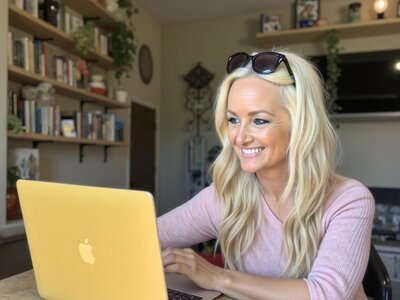 A picture of Amanda Roy working on Laptop