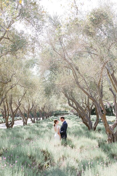 Gorgeous bride and groom embrace on their wedding day at Belmond El Encanto