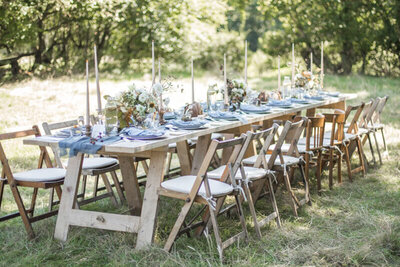 Delicate wedding table set in the gardens