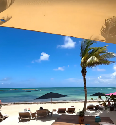 Sitting on beach resort