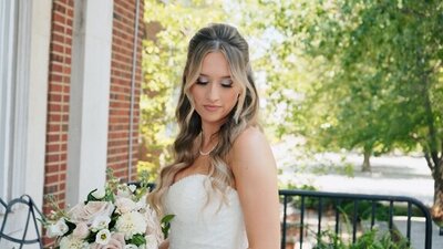 bride walking down steps to her wedding ceremony
