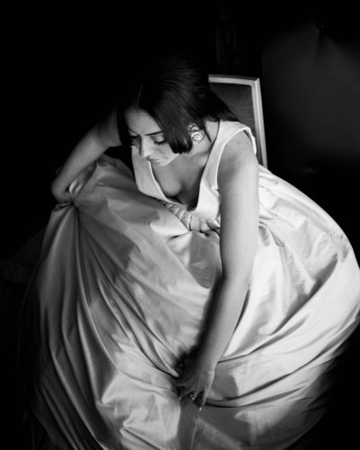 Dark and Moody, Black and White Bridal Portrait by Washington DC Church Wedding Photographer, Erin Tetterton