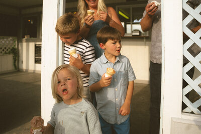 Family eating ice cream outside