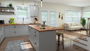 Light-filtering blinds in a modern kitchen with natural light