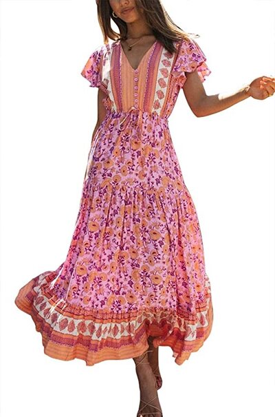 maxi dress pink pattern amazon style