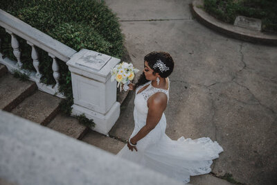 bride in her processional at her elopement at the Brooks Museum in Memphis