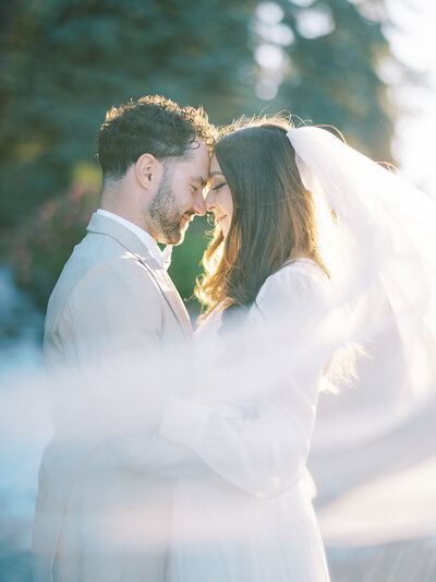 bride and groom at golden hour