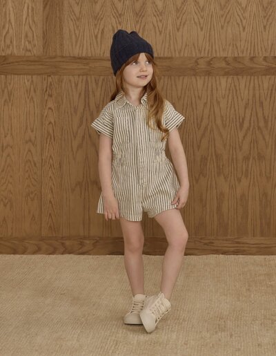 Utility Romper || Navy Pinstripe