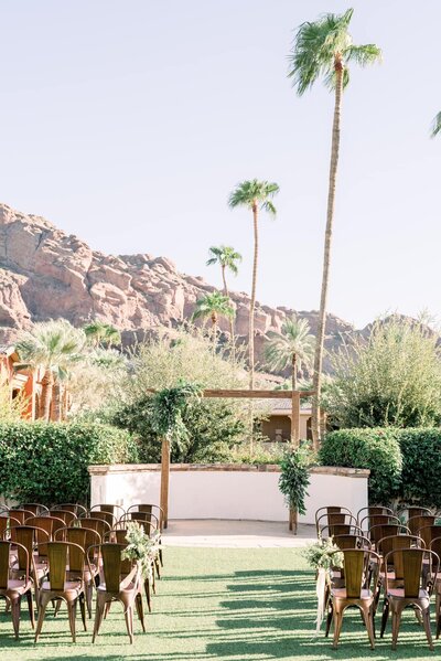Ceremony area at Omni Montelucia with Camelback mountain in the background