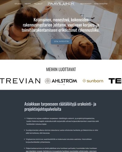 Rakennusfirmalle suunnittelemani verkkosivujen etusivu