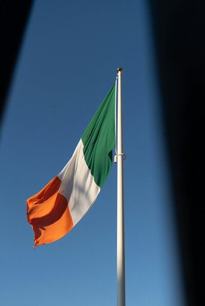 Ireland flag flying over Dublin