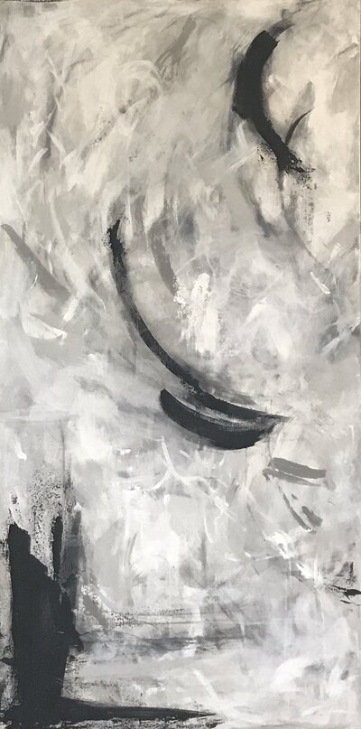 Large, black, white, silver abstract art