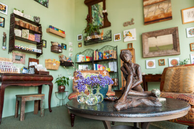 Interior of a health and wellness studio shop.
