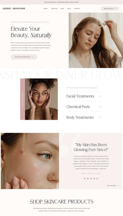 Showit Template for Estheticians and Beauty businesses