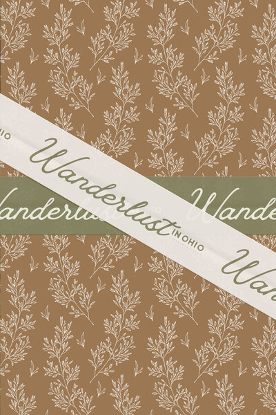 Branding for a travel blogger shown on packing tape against a wilderness pattern.