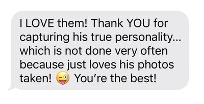Test message from client who loved their senior portrait session and photo gallery