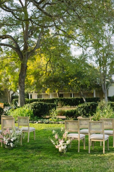 Ceremony aisle flowers at a Mission Ranch Hotel wedding in Carmel, CA