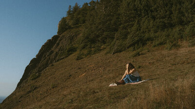 girl standing on road bridge in columbia river gorge