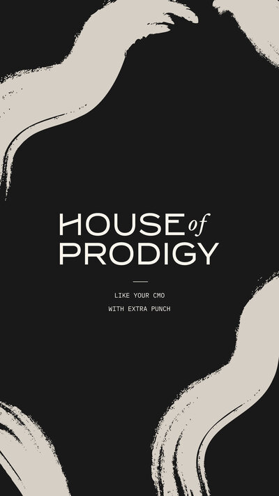 House of Prodigy logo on a black background with white abstract texture shapes