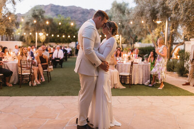 Bride and groom sharing their first dance at El Chorro.