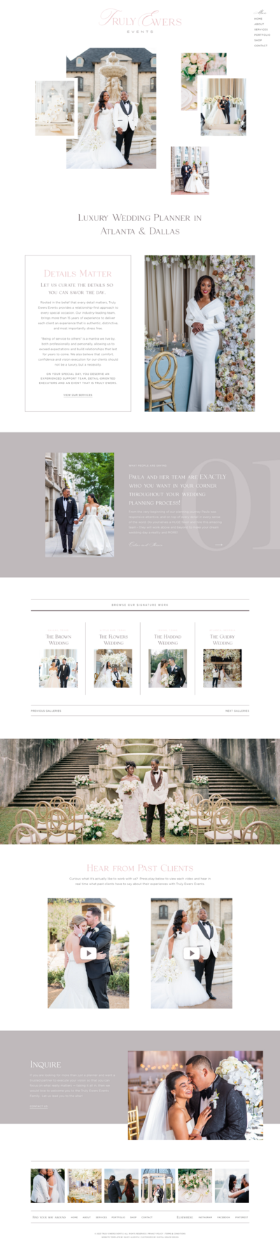 Showit template customization for Truly Ewers Events, an Atlanta and Dallas Event Planner