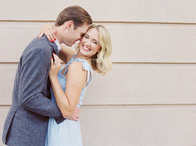 Bride and groom walk up memorial steps at their DC wedding