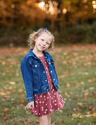 photo of girl in jean jacket at brecksville reservation for family photos cleveland family photography