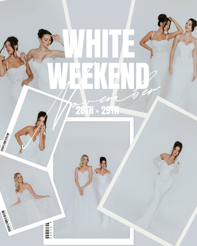 bride looking in mirror while trying on dress